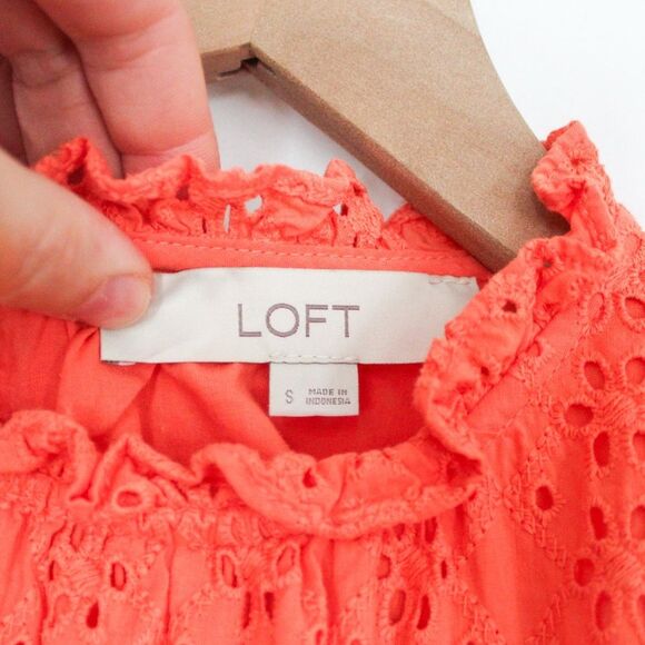 Loft Eyelet Peplum Halter Shell - Small, Coral - Picture 10 of 11